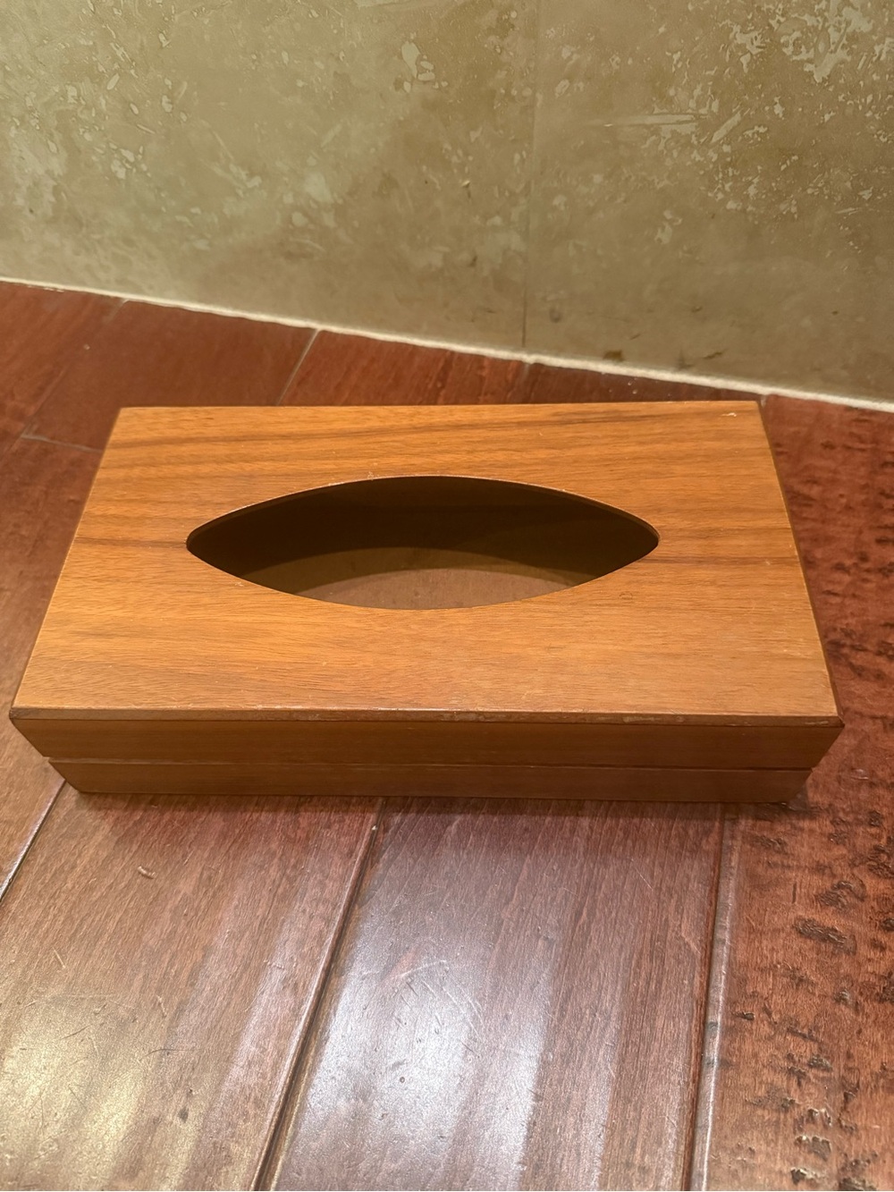 Vtg Ransburg Mid Century Brown Wooden Rectangular Tissue enclosed Box